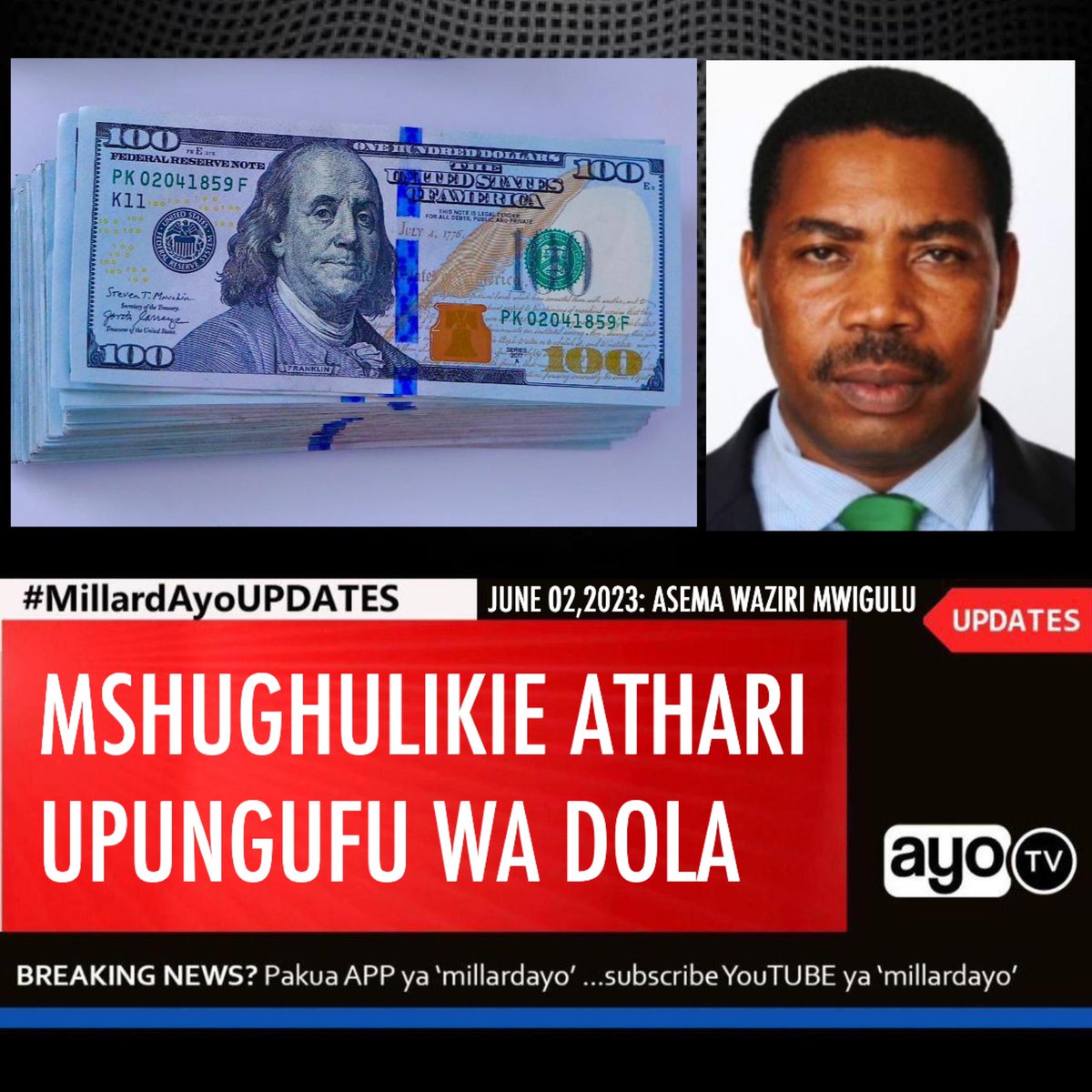 millardayo's tweet photo. Waziri wa Fedha na Mipango, Dkt. Mwigulu Lameck Nchemba, amewaagiza Watalaamu wa Wizara ya Fedha na Mipango na ujumbe kutoka Shirika la Fedha la Kimataifa (IMF), kujadili namna ya kushughulikia athari za upungufu wa dola za Kimarekani katika mzunguko wa fedha ili kunusuru uchumi wa Nchi zinazoendelea.

Dkt. Nchemba, ametoa maagizo hayo wakati wa kufungua kikao kilichowashirikisha Wataalamu kutoka Shirika la Fedha na Kimataifa (IMF) waliowasili nchini kwa ajili ya kufanya tathimini ya Program ya Huduma za Mikopo (EFC), kwa kushirikiana na Wataalamu wa ndani wa Serikali.

Amesema mabadiliko ya Sera za Fedha nchini Marekani ya kubana matumzi na kupunguza dola kwenye mzunguko wa fedha, yameleta athari zinazoonekana mpaka kwenye nchi zinazoendelea, ikiwemo Tanzania.

“Tumekuwa tukirejea Covid 19 na vita baina ya Urusi na Ukraine kama moja ya vitu vinavyoathiri uchumi wa Nchi zinazoendelea ikiwemo Tanzania lakini upungufu wa dola unaathiri uchumi kwa kiwango kikubwa ikiwemo uagizaji wa mafuta na uagizwaji wa bidhaa mbalimbali zinazotumika katika shughuli za Sekta binafsi”
#MillardAyoUPDATES