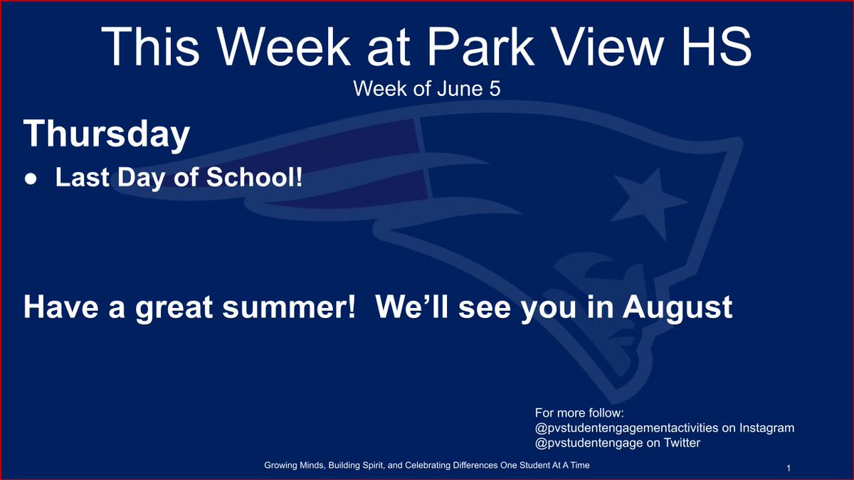 World View Concert Tonight (6/2) 7-9 pm in the Senior parking.  Hope to see you at <a href="/Park_View_HS/">PVHS</a> when we're back in the fall
