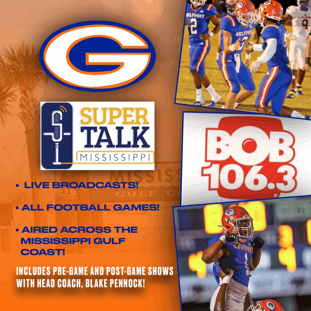 🚨 BREAKING: 🚨 

Gulfport Football and @hooyah_ad are excited to announce our partnership with SuperTalk Mississippi (@supertalk)!

Catch us on the radio this fall! 🏈🔵🟠

#Hooyah | #AnchorDown ⚓️
#Revolution | #AboveTheLine