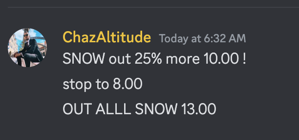 MntlmrktsChaz's tweet photo. I basically made $SNOW my bitch All week long.
what a great feeling. but back to focused and ready for the next great look.
#AltitudeLife
Come hangout with @BenAltitude and I in https://t.co/ySxkycaNm2
SNOW 162.50c 1.79->2.40
SNOW 162.50 2.10->5.00
SNOW 167.5 1.67->13.00 https://t.co/egVpQFXpRr