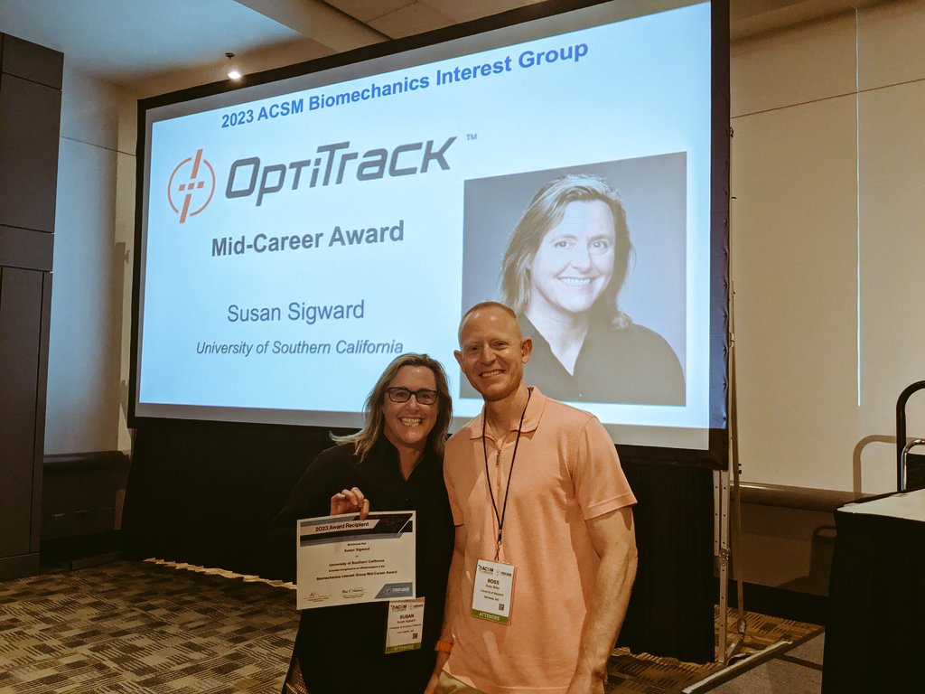Congratulations to Susan Sigward <a href="/scsiggy/">Susan Sigward</a> from <a href="/USCBKNPT/">USC Physical Therapy</a> and <a href="/HPL_USC/">USC Human Performance Lab</a> for winning the Mid-Career Award! What an accomplishment! Thank you to <a href="/optitrack/">OptiTrack</a> for sponsoring this award! 16/n