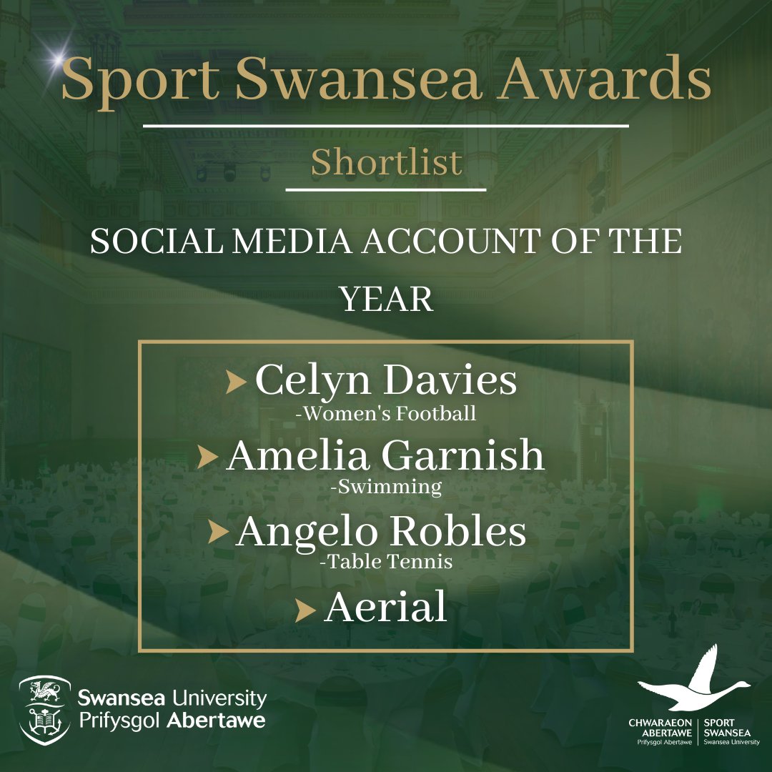 Sport Swansea Awards shortlist 2023🏆

The shortlist for the 'Social media account of the year' award📲

With less than 1 week to go, we can't wait to see you all at the awards evening🤩
