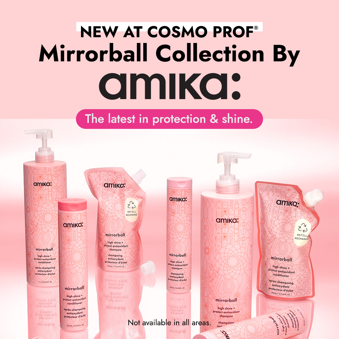 NEW at Cosmo Prof! The Mirrorball Collection by @amikapro is here!! Get shiny hair from every angle. Boost your shine by 45%* - give your clients that glossy summer hair they're looking for! Shop here: cosmoprofbeauty.com/shop-by-brand/…