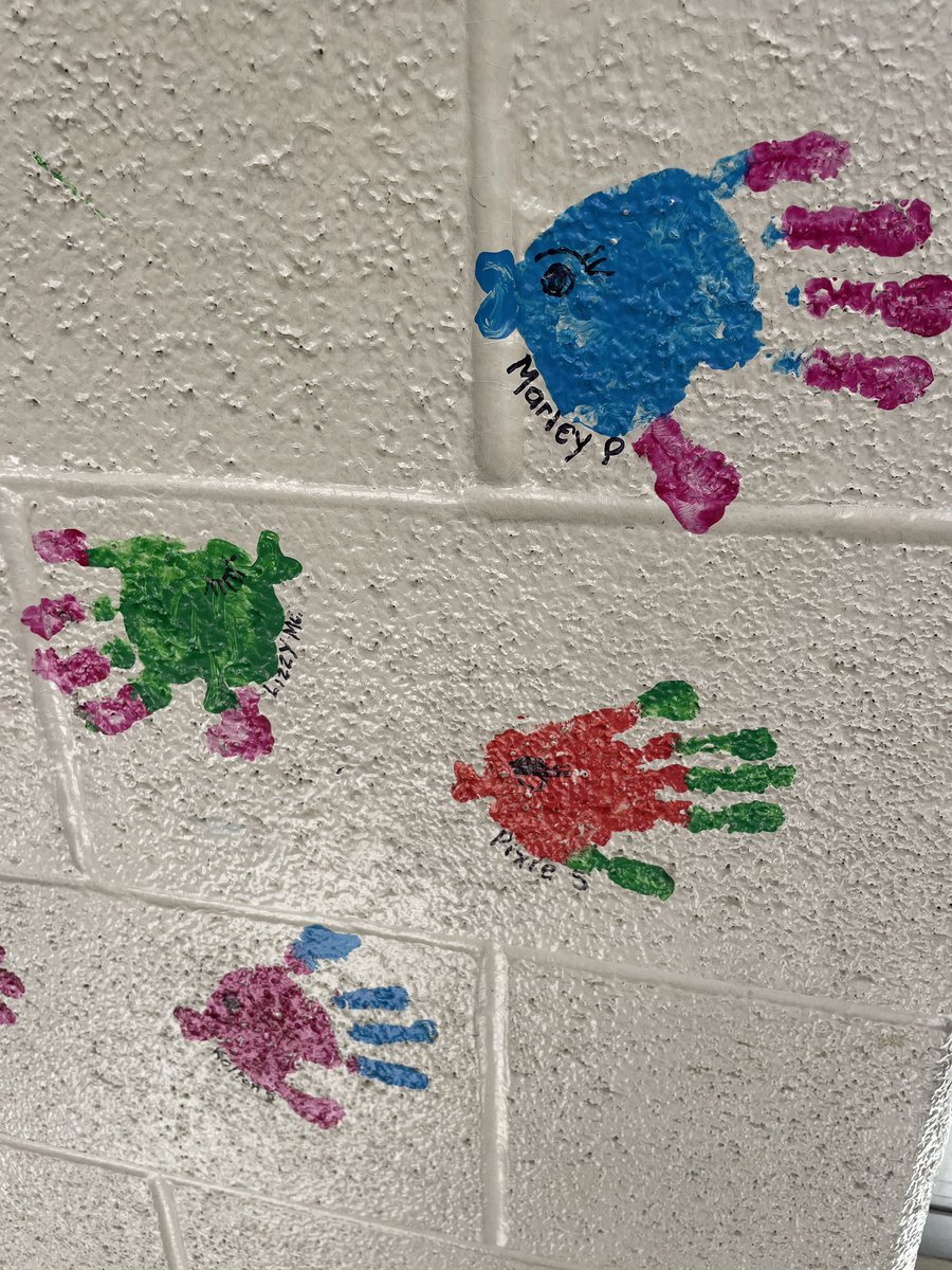 Another new tradition…. 5th grade classes signed ceiling tiles in the lobby.  And… check out these completed kindergarten fish hand prints in the tunnel.  #FCSharkTank