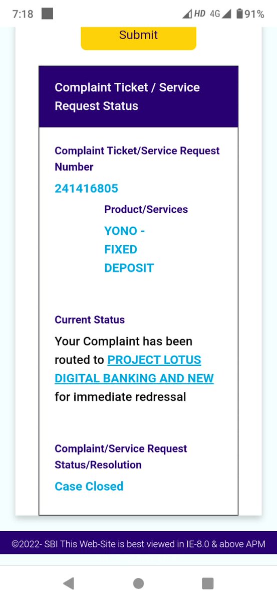 <a href="/TheOfficialSBI/">State Bank of India</a> My dad create a FD on YONO and after 5 mins he changed his mind and closed it. But he was charged ₹710 TDS on interest. Funfact is that he didn't earned any interest but TDS was deducted. He complaint on portal but closed it without resolution. <a href="/RBI/">ReserveBankOfIndia</a> <a href="/rbi/">ReserveBankOfIndia</a>