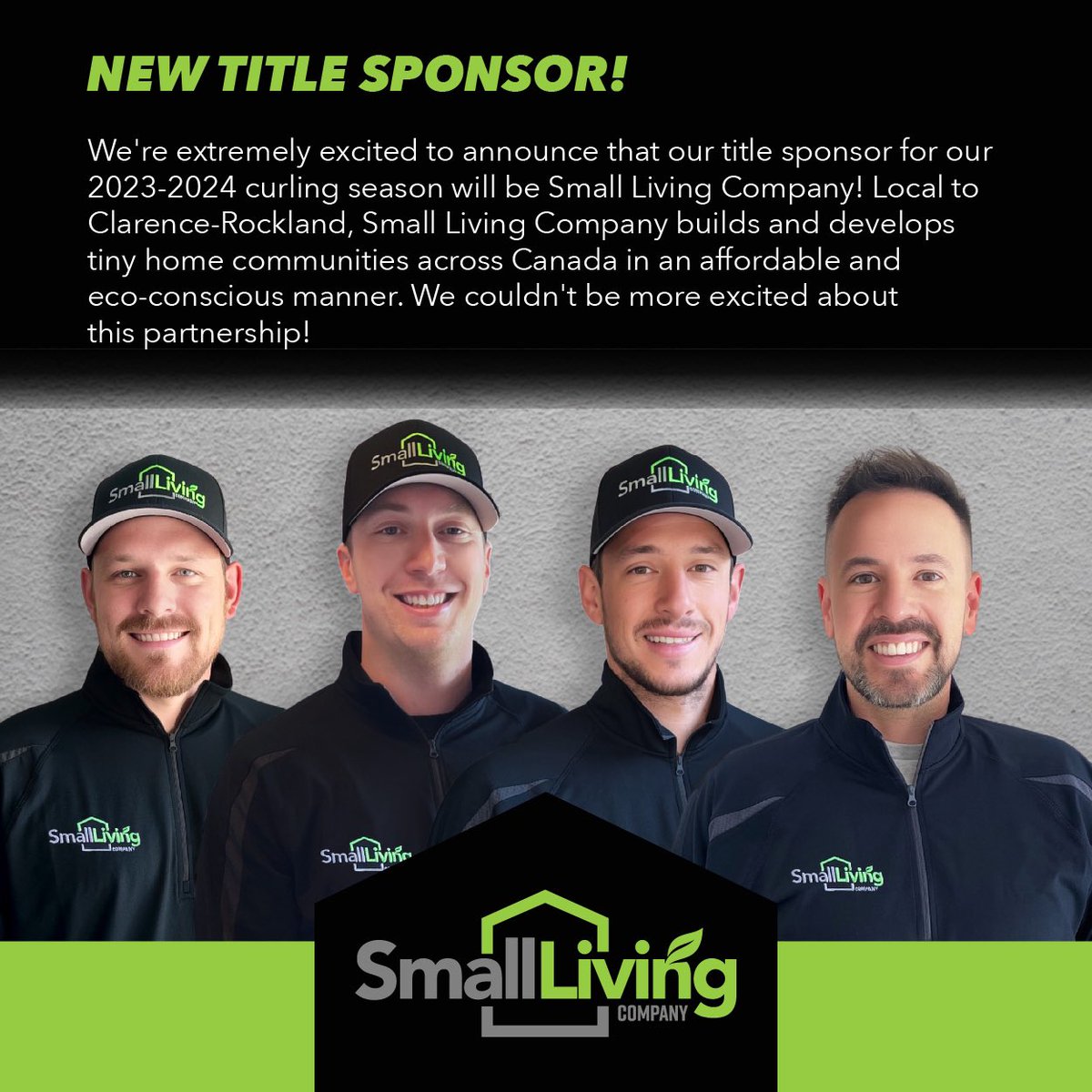 teamepping's tweet photo. We said we were going green! Here’s why…

We’re super excited to announce our new title sponsor for the 2023-24 curling season (Drum roll please 🥁)… Small Living Company! We couldn’t be more excited about this partnership! 

Check out the press release 👇 https://t.co/atvGRXiE8B