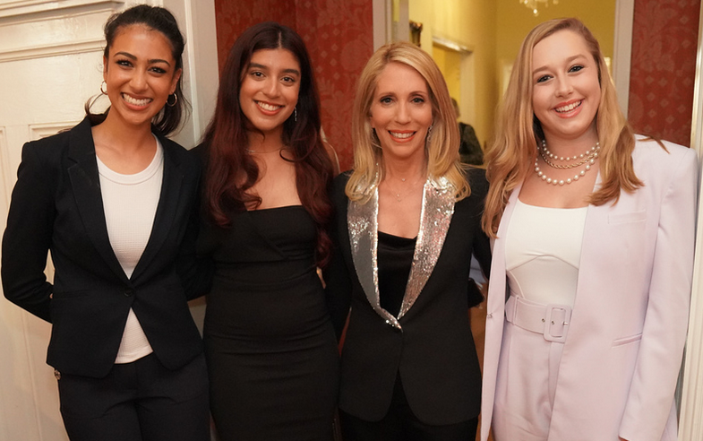 ANWC Scholarship winners, Sejal Govindarao (GW '24), Syedah Asghar (AU '23), and Jane Fusco (AU '25), pose alongside Dana Bash, the recipient of the 2023 Excellence in Journalism award #DanaBashEIJ2023 #WomenTrailblazers #CNN2023