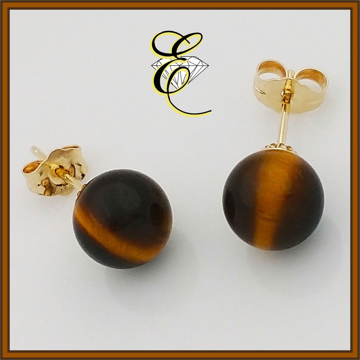 Pair of 14K yellow gold pierced Earrings, each with an 8mm Tiger's Eye Quartz on posts with friction backs. From Our Estate Collection $100.

eichhornjewelry.com
#estatejewelry #tigerseyequartzjewelry