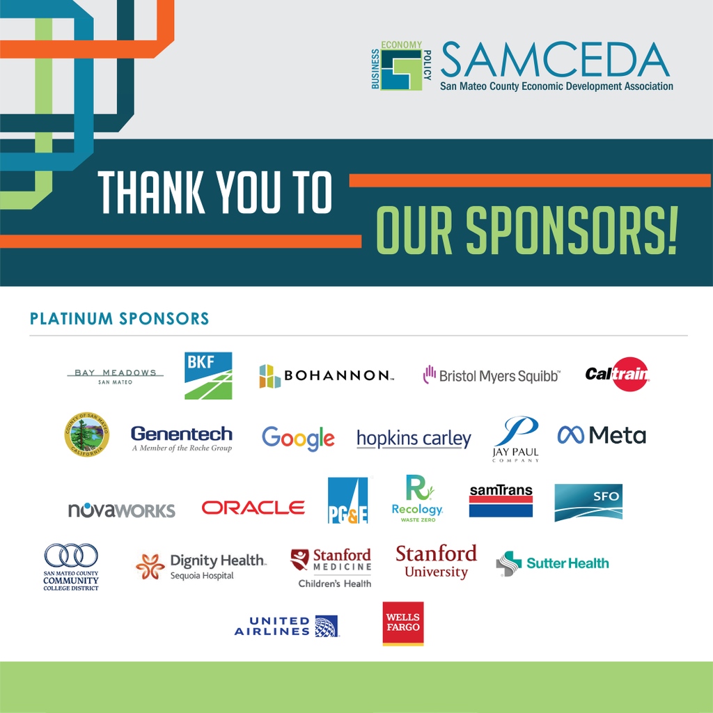 SAMCEDA's tweet image. 🙌&quot;SAMCEDA Turns 70!&quot; featuring #THREDTalks is made possible by the support of our generous sponsors. 

🌟#SAMCEDA is honored to have such amazing partners who are dedicated to the economic development and success of #SanMateoCounty. 

💫Thank you to our sponsors!