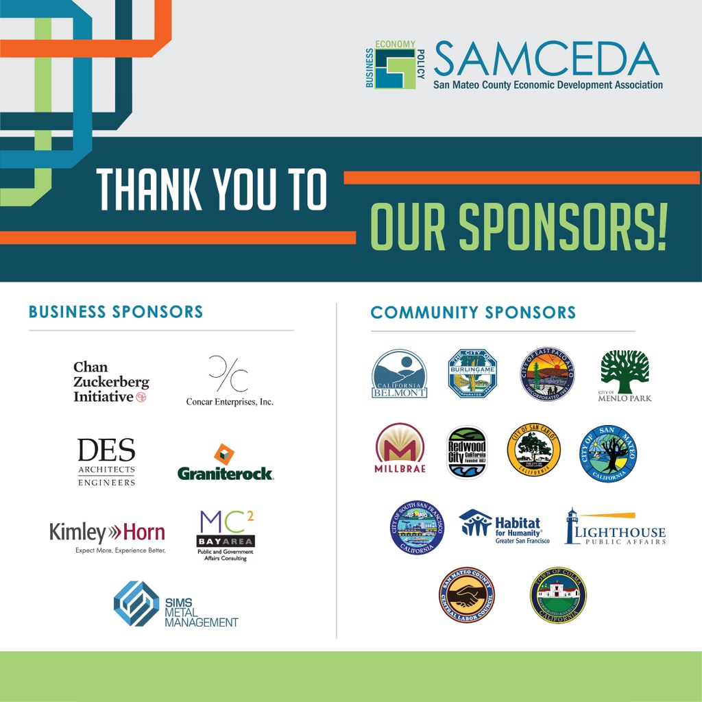 SAMCEDA's tweet image. 🙌&quot;SAMCEDA Turns 70!&quot; featuring #THREDTalks is made possible by the support of our generous sponsors. 

🌟#SAMCEDA is honored to have such amazing partners who are dedicated to the economic development and success of #SanMateoCounty. 

💫Thank you to our sponsors!