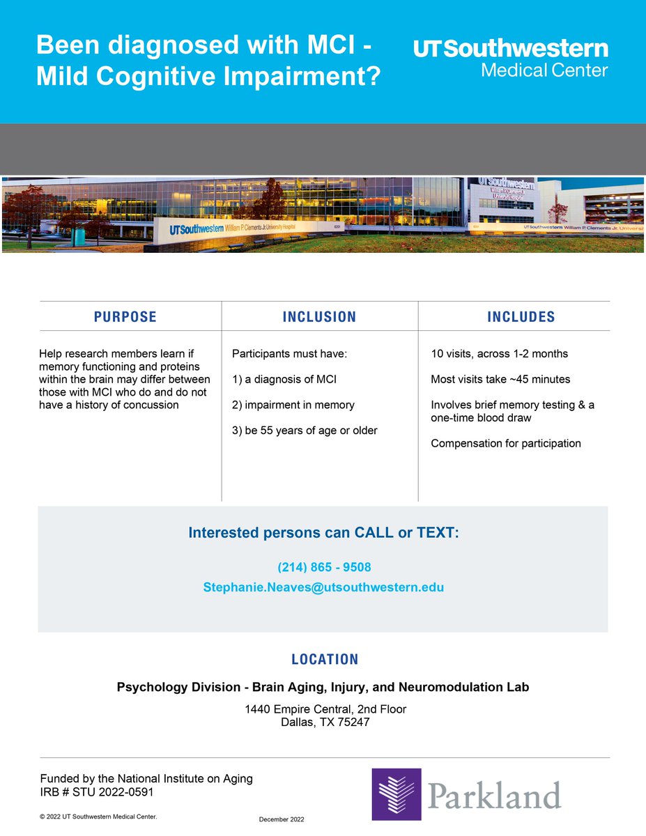 tbiaginglab's tweet photo. Do you know someone who has Mild Cognitive Impairment, or MCI? They could be eligible for our research, and get paid for it too!😏 Feel free to share our flyer with anyone who may be interested! https://t.co/7WsnzeXSVM