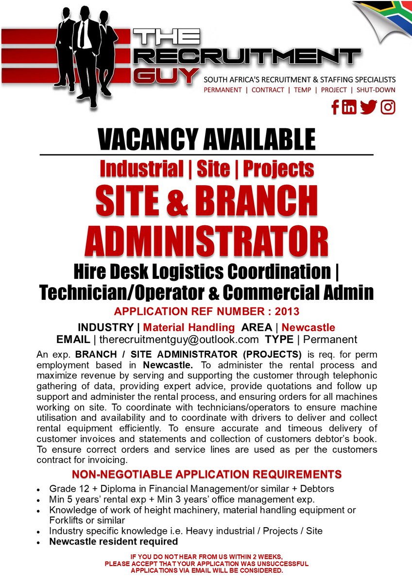 GuyRecruitment's tweet image. EMPLOYMENT AVAILABLE : #SiteAdministrator / #BranchAdministrator
TRG 2013 (#Newcastle)
from #TheRecruitmentGuy
CONNECT | LIKE | FOLLOW | SHARE | TAG
“See our FB Page for other employment vacancies available”
#Projects #Industrial #MaterialHandling #Rental #Hire #Forklift #CSI