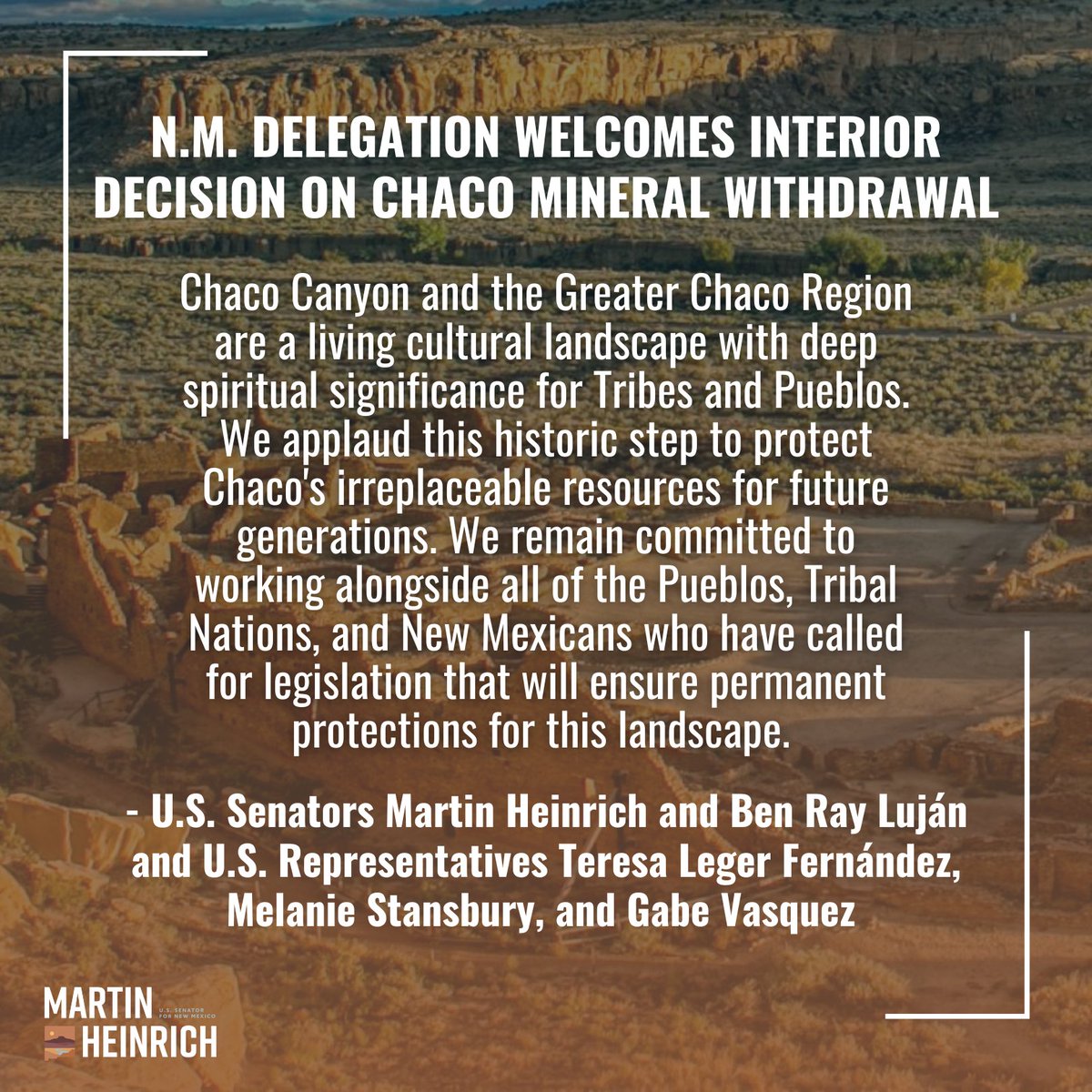 N.M. Delegation Welcomes Interior Decision on Chaco Mineral Withdrawal: