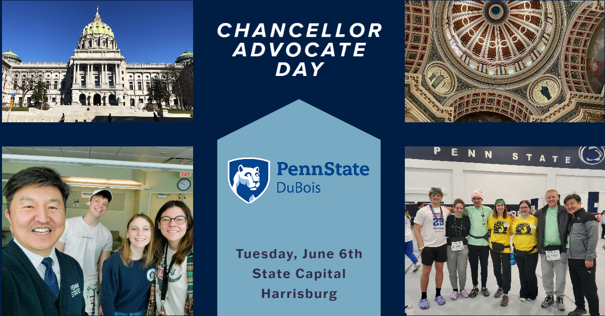 Dr. Ryoo will make his way to Harrisburg next week to meet with legislators to talk about our campus's positive impact on the local community and advocate for their continued support.

You advocated, and the chancellor is too!

#AdvocatePennState