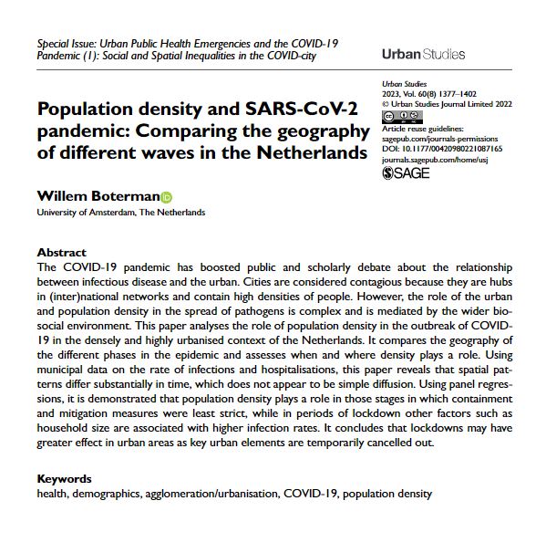 Population density and SARS-CoV-2 pandemic: Comparing the geography of different waves in the #Netherlands by @WillemBoterman 
ow.ly/4OCT50OBO2k 
#OpenAccess #COVID-19