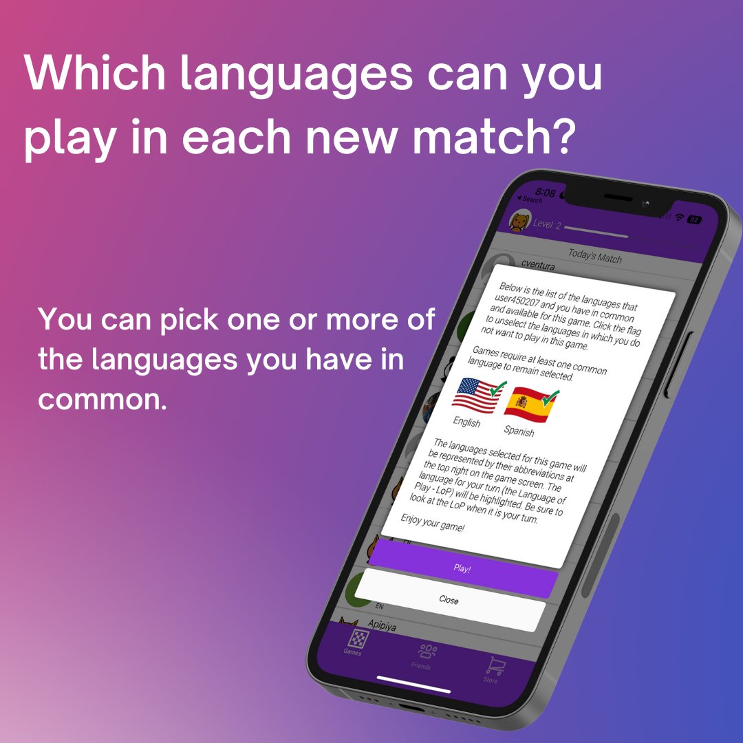 LinguicityApp's tweet image. Select any of the languages that you and the other player have in common. If you both speak multiple languages in common, you can choose to play in one or more of them. Enjoy the game! #linguicity #languagelearningapp #app