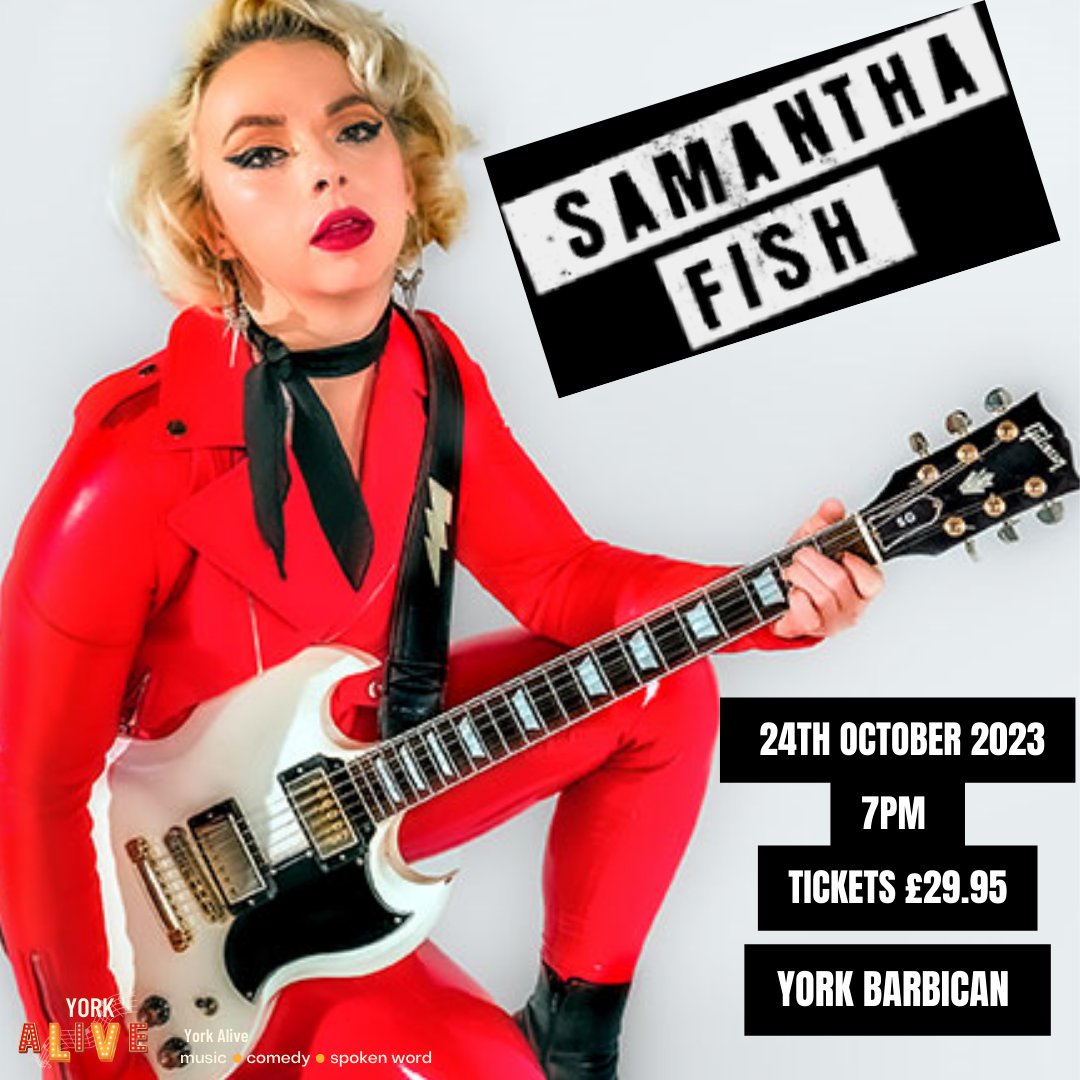 Get your tickets here 👉 bit.ly/42n80y6
Rising stars Samantha Fish and Jesse Drayton draw on classic US-based music 
like Chuck Berry, ZZ Top, Jonny Cash, and the Allman Brothers. 
A smokin' hot gig - get those tickets early! 

#samanthafish #yorkbarbican #yorkevents