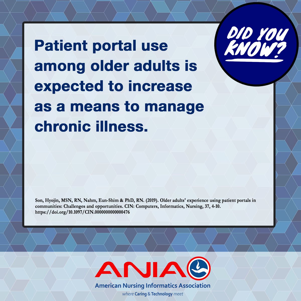 Patient portal use among older adults is expected to increase as a means to manage chronic illness. #funfactsfriday #funfactfriday #factfriday #patientportal #chronic #illness #olderadults