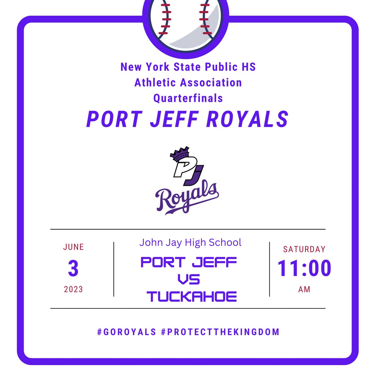 Opponent, venue, &amp; time solidified…State Quarterfinals tmrw 11am vs the Tuckahoe Tigers! #GoRoyals #ProtectTheKingdom 👑⚾️