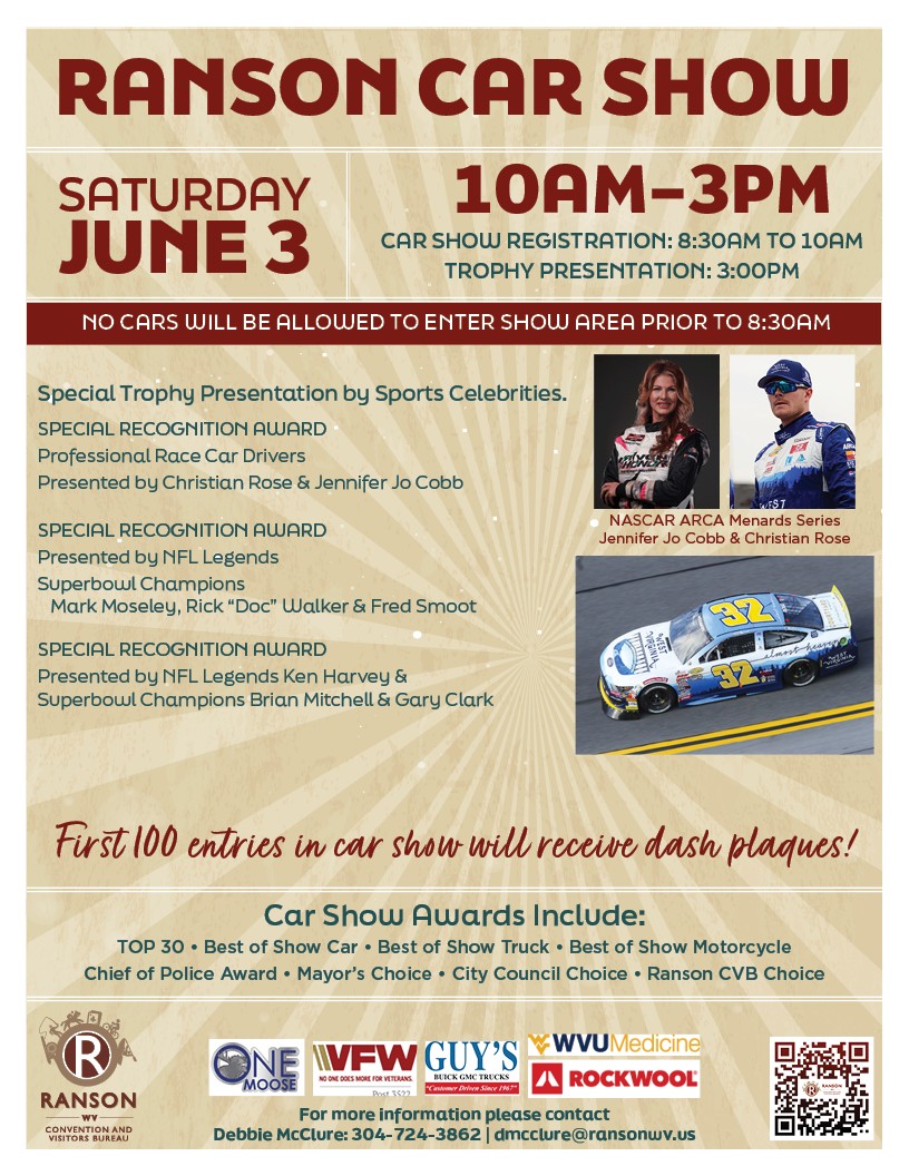 🚨🚨 It's ALMOST HERE! I'm looking forward to this Saturday's and the #RansonCarShow 🚘 (📍312 S. Mildred Street in Ranson, W.V. 25438) on June 3, 2023. I'll be there from 1:00 p.m. - 3:00 p.m. with our @WVtourism | @SecureTesting Ford. @JenJoCobb will join me 🏁