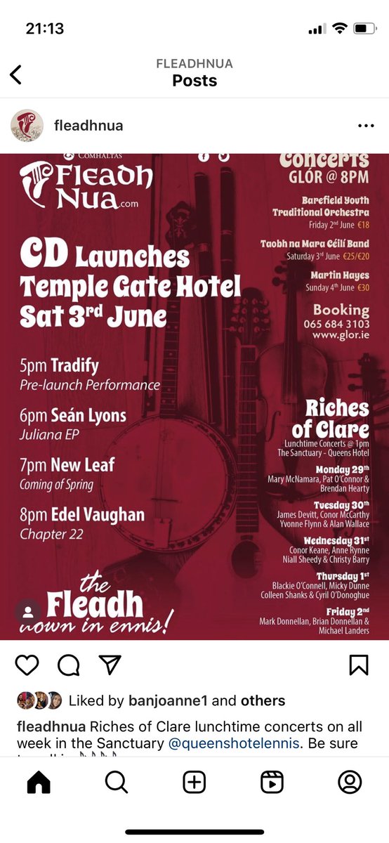 Sun is shining, plenty of ceol for the long weekend.
Hope to see a few familiar faces 💕🎶Tonight in Glór, Tomorrow June 3rd, 8pm Temple Gate , Monday Mountshannon Arts Festival 💕🎶