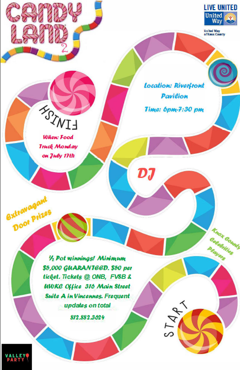 KnoxCountyCasa's tweet photo. United Way of Knox County will be conducting ticket sales for a guaranteed $5,000 Half Pot contest to be drawn Monday, July 17th at their Candyland 2 event. Ticket sales begin on June 1st-July 17th until the time of drawing. https://t.co/1BqPIwAWoq