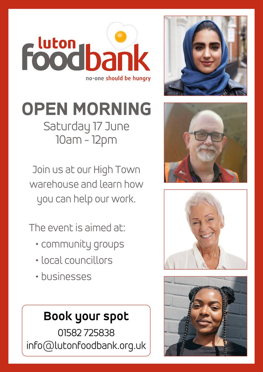 LUTON FOODBANK OPEN MORNING - Sat 17 Jun (10am to 12 noon) Join us later this month and learn about how you can support our work in the town This event is aimed at community groups, local councillors & businesses. (You must register as we have limited spaces)