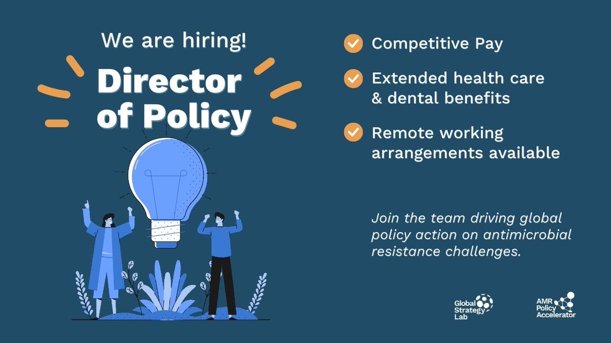 Only 4 days left⏱️ to apply for the Director of Policy job opening with the @wellcometrust funded #AMRPolicy Accelerator! Are you a creative leader who is enthusiastic about leading rigorous research to tackle big global health challenges? Apply here ➡️ bit.ly/3nNDqzB