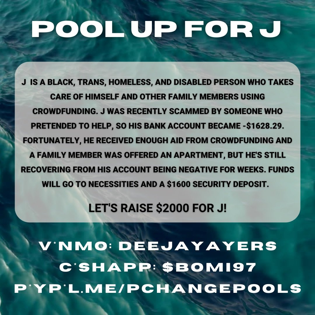 pc_pools's tweet photo. good morning and happy friday FOTP!! 🏊🏽‍♂️🫶🏽🏊🏽‍♂️ today, we’re pooling up for J, who was recently scammed out of money needed to provide for his family. let's provide some community support so J can get back on his feet!! 

v*nmo: deejayayers
c*sh*pp: $bomi97
p*yp*l: pchangepools https://t.co/1DlJjB45qU