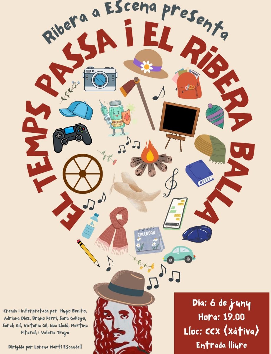 👇
Açò és una INVITACIÓ!
Esteu totes i tots convidats a l'estrena de l'obra de #teatre 'El temps passa i el Ribera balla' 🕢🤸posada en escena per l'alumnat de 1r d'ESO del Laboratori d'Arts Escèniques del nostre centre.
Vos esperem el 6 de juny a les 19:00 en el CCX de Xàtiva🎭