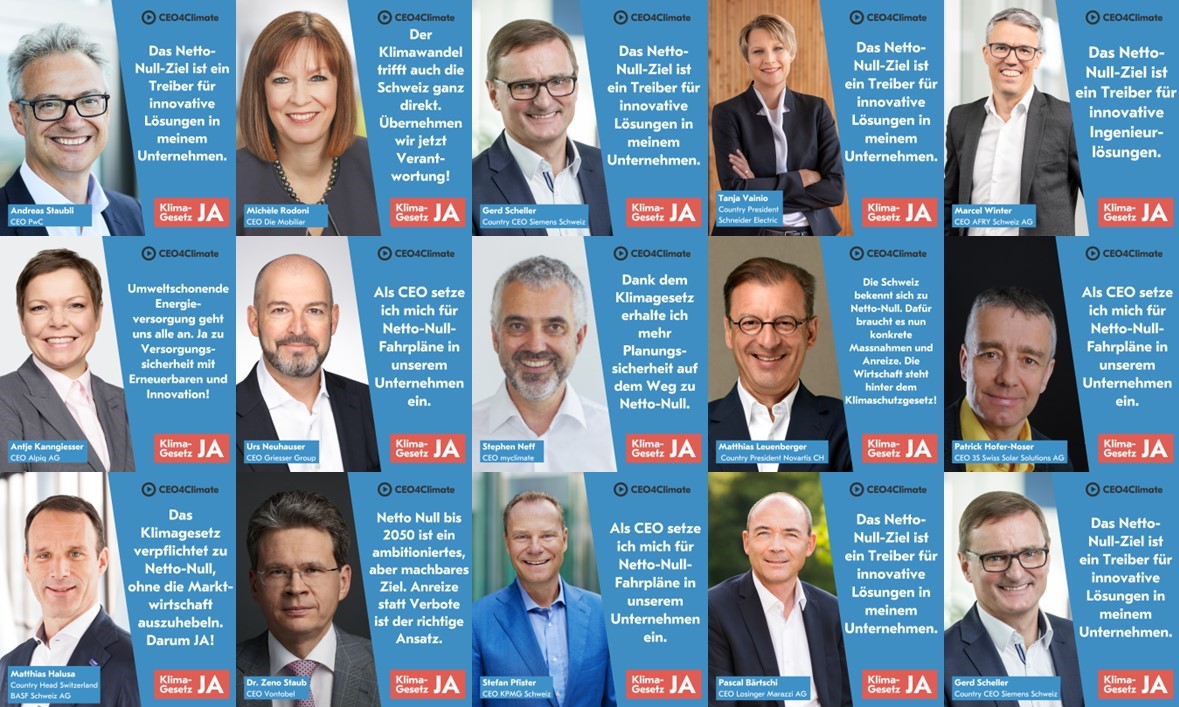 Liebe Gegner des Klimagesetz <a href="/energiekriseNo/">Stromfresser-Gesetz Nein!</a> <a href="/GastroSuisseCH/">GastroSuisse</a> oder #HEV anstatt #fakenews zu verbreiten, orientiert euch doch mal an den #CEO der 🇨🇭-Unternehmen ! Sie alle und noch viel mehr sagen Ja zum Klimagesetz. @Klimagesetzja  swisscleantech.ch/schweizer-klim…