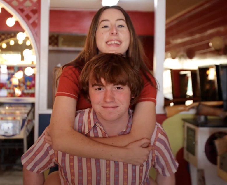 Alana Haim and Cooper Hoffman on the set of Licorice Pizza (2021)