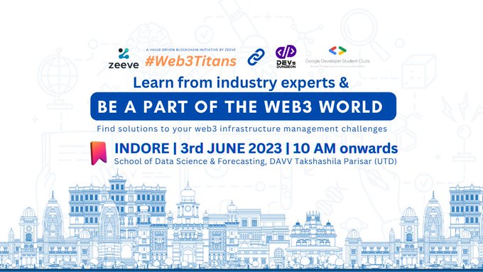 GdgDavv's tweet photo. We have partnered with @0xZeeve for Web3Titans Indore meetup which is happening TOMORROW in Indore. ๐๐ท
Register here: https://t.co/Wa68B8taQo
#Web3Titans #IndoreEvents #Web3Indore #BlockchainTechnology #IndoreTechCommunity #Web3Conference #IndoreMeetup #TechEvents https://t.co/cnnxaj1fo9