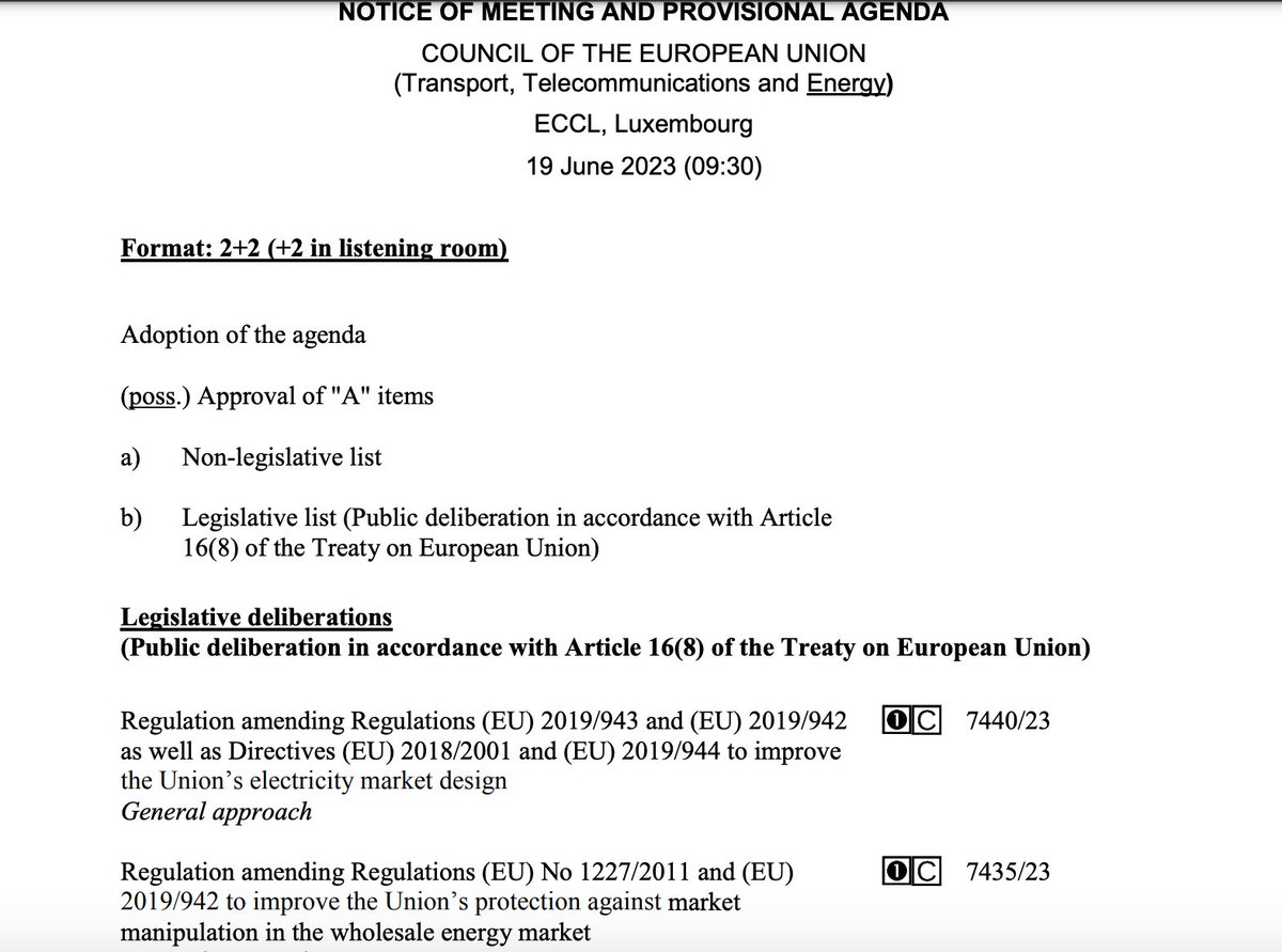 AnnaHbrt's tweet image. ⚡️Electricity market design reform ⚡️will be discussed on the 19th of June by Energy ministers in Luxembourg. Expect a long debate in the morning and some "room documents" to find the last compromises. 

« Discussions might continue during and after lunch » forcasts a source.