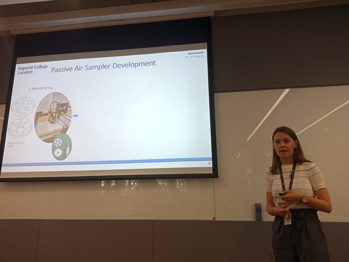 The second speaker of Session 7 of #EnvChem2023 is Holly Walder who is talking about the 'Development of low-cost miniaturized passive air samplers for measuring (semi) volatile organic compounds in personal, indoor and outdoor environments ' while wearing one of the sensors!