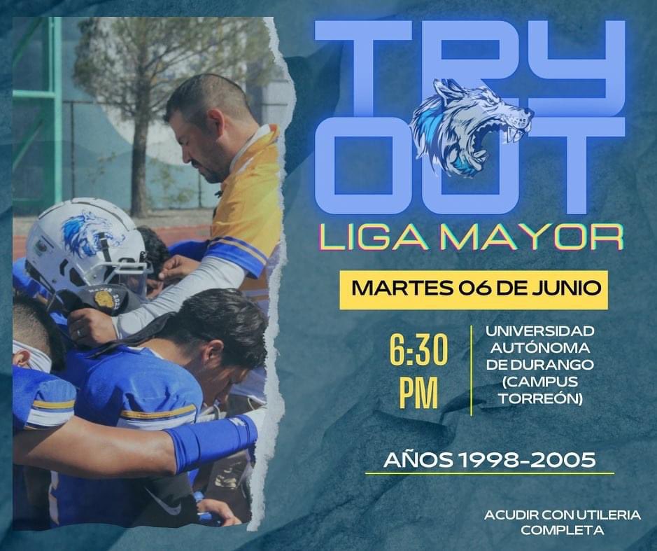 gradatrc's tweet image. Los lobos de la UA de C, realizarán un tryout en #Torreón el próximo martes 6 de junio a las 18:30 hrs, con miras a reforzar sus filas para esta próxima temporada de Liga Mayor en la ONEFA.

⚠️IMPORTANTE ASISTIR CON UTILERIA COMPLETA 🏈