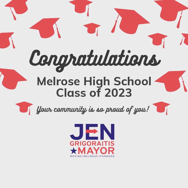 Mayor Jen Grigoraitis (@jenformelrose) on Twitter photo Today's the day! Wishing all the best to the <a href="/MelrosePS/">MelrosePublicSchools</a> <a href="/melrose_2023/">Melrose High School Class of 2023</a>. To the families, friends, educators, coaches, and administrators who helped you get here - thank you. Today's the day! Wishing all the best to the <a href="/MelrosePS/">MelrosePublicSchools</a> <a href="/melrose_2023/">Melrose High School Class of 2023</a>. To the families, friends, educators, coaches, and administrators who helped you get here - thank you.
