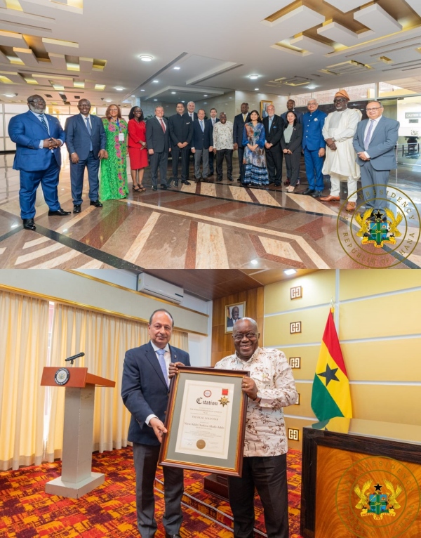 🗞️—President <a href="/NAkufoAddo/">Nana Akufo-Addo</a> has been decorated with the highest award within international diplomatic circles by the World Federation of Consuls.
—The FICAC "Gᴏʟᴅ Sᴛᴀʀ"⭐

Rᴇᴀᴅ Mᴏʀᴇ; ow.ly/sr4x50OCRJE
#BuildingGhanaTogether