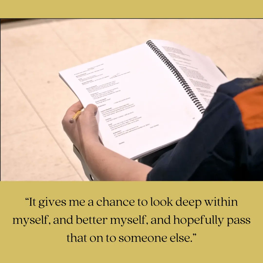 "It gives me a chance to look deep within myself, and better myself, and hopefully pass that on to someone else."

#ShakespeareInPrison #ArtsInPrison