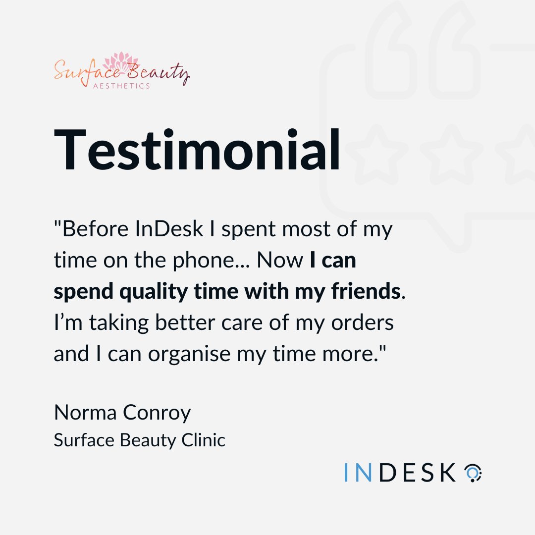 my_indesk's tweet image. ⭐️ Before partnering with InDesk, Norma struggled to balance work and personal life. Now, she enjoys more quality time with family and friends, while our dedicated aesthetic clinic receptionists take care of her orders!

#indesk #aestheticreceptionist #patientmanagement