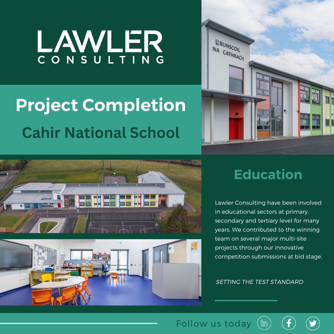 🏫 Cahir NS - Project Complete

We were delighted to have been part of the team to deliver this amazing new educational facility in County Tipperary.

Well done to all involved 👏

Check out our educational services today ➡️ pulse.ly/jjha1tu88x

#education #engineering