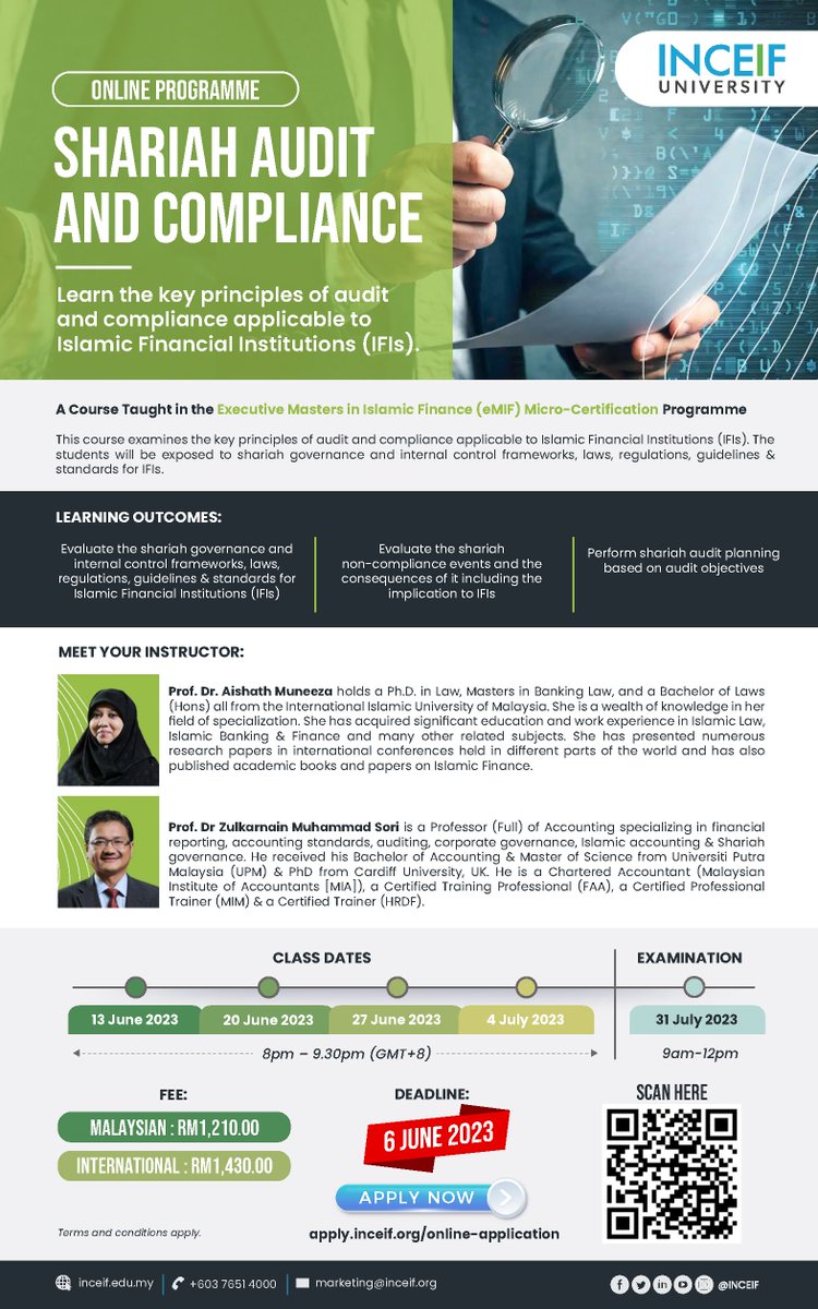 INCEIF's tweet image. Gain expertise in Islamic finance with INCEIF University&apos;s Micro Certification Programme. Enrol now, complete in 3 months through webinars. Application deadline: 6 June 2023. Don&apos;t wait, secure your spot today! #IslamicFinance #microcertification