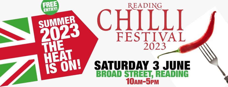 Get ready for the ultimate chilli experience at the Reading Chilli Festival on Saturday June 3rd from 10am to 5pm.

Come and indulge in a variety of spicy foods, drinks, sauces and from around the world!

Live music on board street! 

#reading #chilli #event #Foodie #foodfest