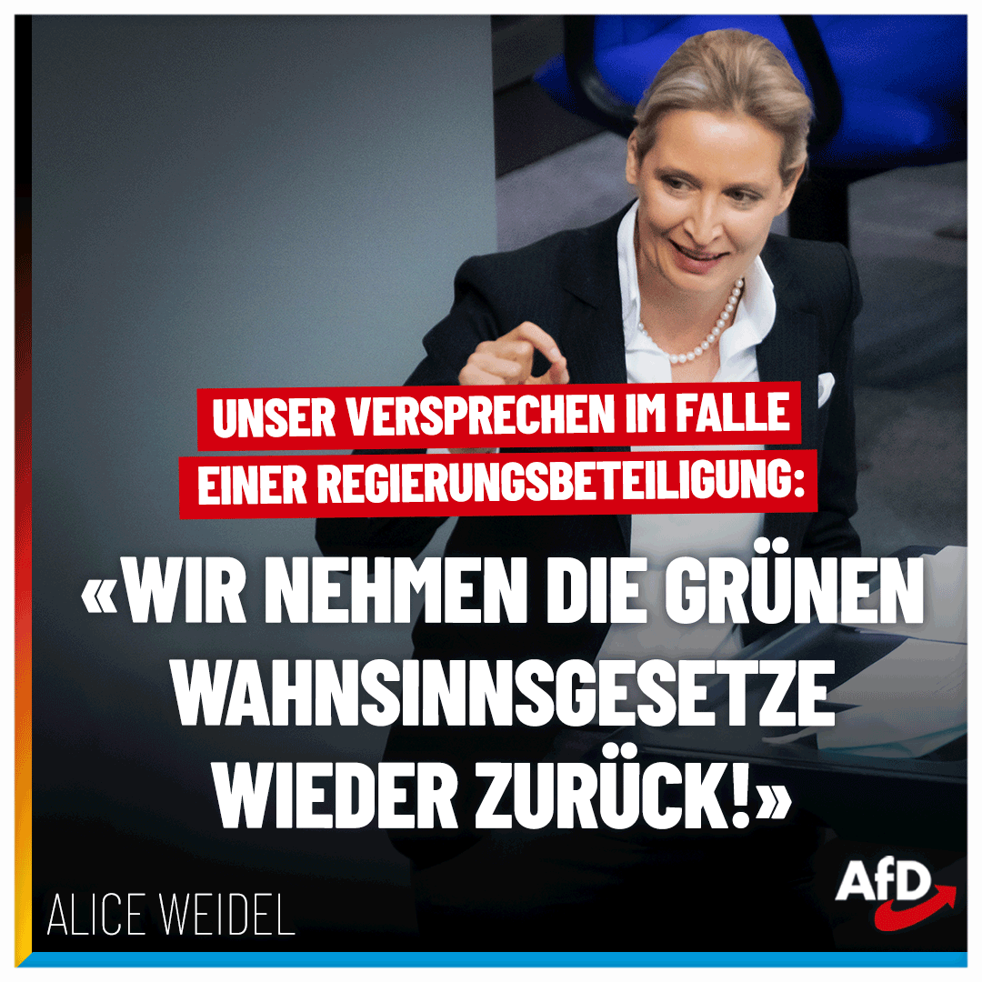 AfD bei 18% - doch das ist nur der Anfang. Unser Versprechen im Falle einer Regierungsbeteiligung: Wir nehmen die grünen Wahnsinnsgesetze wieder zurück! #Habeck #Grüne #DeshalbAfD #AfD