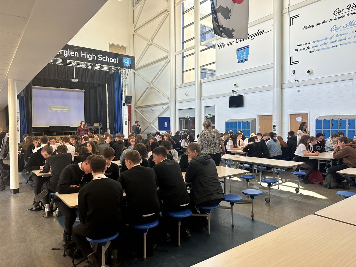 So glad to welcome our new S6 pupils back for induction today after meeting with our new S5 yesterday. This morning we went over some important information for the year ahead, and had input from SDS. Now we are on to the team quiz! #wearecalderglen