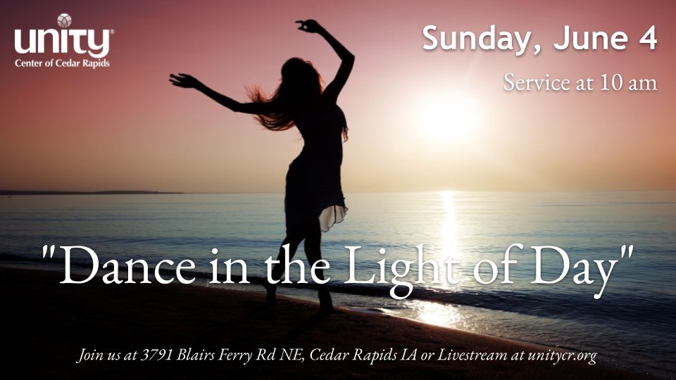 UnityofCR's tweet image. Join us on Sunday, June 4 for Rev Debra's lesson, "Dance in the Light of Day" Read the rest of the news here: mailchi.mp/unitycr/sunday… 
#spiritual #PositivePath #OnlineChurch #NewThought