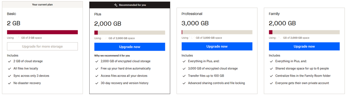 Wow, @dropbox doesn't show the prices in the comparison when it asks you to upgrade.

Seems pretty dishonest when you hide prices, don't you know.