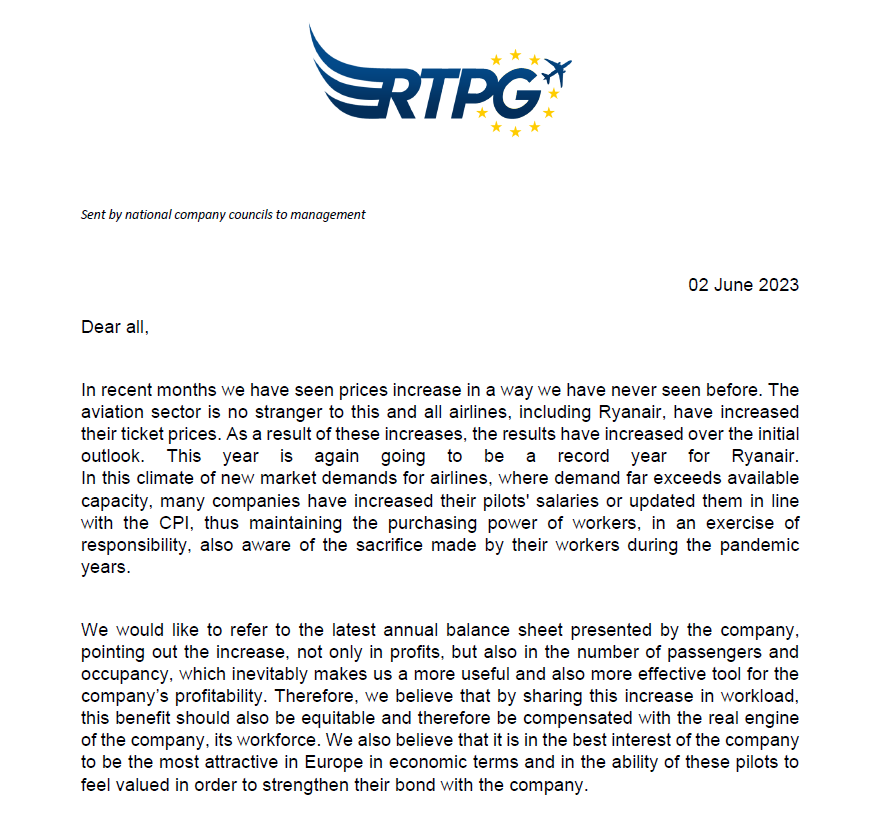Ryanair Transnational Pilot Group tweet media