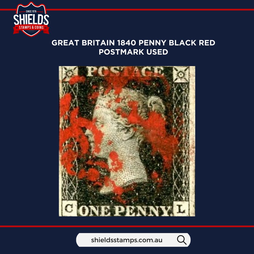 CoinsShields's tweet photo. Showcasing the #GreatBritain 1840 Penny Black Red Postmark.  This is the worlds first postage #stamp proposed by Sir Rowland Hill and Printed by Perkins Bacon in #London. This item is valued at $500.00 AUD.  Shop Now: https://t.co/D2HeTKWpd7 https://t.co/xQUwaVsxmV