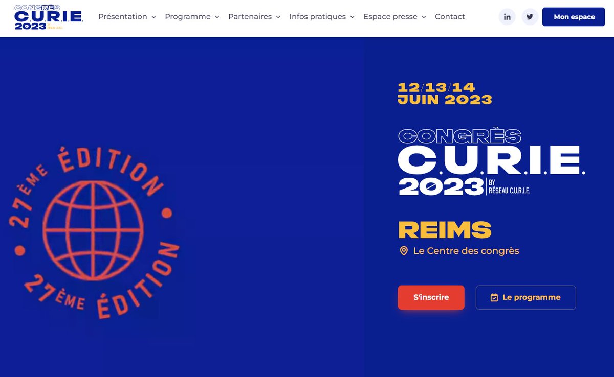 <a href="/InsermTransfert/">Inserm Transfert</a> au @CongresCURIE du 12 au 14 juin à #Reims !
3 ateliers animés par 
@MGaffre, Responsable Relations Institutionnelles Mireille Caralp, Directrice du département Données de Santé &amp; Recherche Clinique, <a href="/paulinesoligna1/">Pauline Solignac</a>, Responsable Programme Entrepreneuriat
